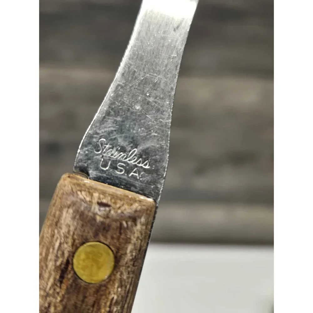 Vintage Stainless USA Meat Carving Fork Wood Handle Brass Rivets‎ 10.25 Inch